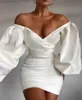 Sexy Plus Size Sheath Wedding Dresses for Women Simple Satin Off Shoulder Deep V Neck Long Sleeves Pleats Bridal Gowns Vestido De Novia Custom Made