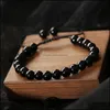 Pulsera de cuentas de piedra de ojo de tigre de 8 mm con cuentas Brazaletes de cuerda trenzada ajustables Roca de lava natural Hombres Mujeres Yoga Curación Pulseras Nce Dro Otfre