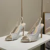 2022 Nouvelle mode Robe Chaussures Printemps et été Perle Strass Poisson Bouche Stiletto Mariée Mariage Tout-match Personnalisé Plus Taille Sandales Pour Femmes