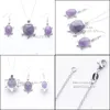 Boucles d'oreilles Collier Femmes Ensemble de Bijoux Dangle Pendentif Goutte Améthystes Naturelles Pierre Perle Tortue Chaîne 18 Cadeau À La Mode Dq3099 Del Dhymy