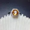 Cluster Rings Citrine Ring Natural 925 Sterling Silver Gem Size 8 8mm Fine Yellow Crystal Jewelry