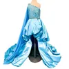 Geweven hi-lo bubble girl optocht jurk 2023 cape ballgown kralen kleine jongen verjaardag formele feestjurk peuter tiener preteen one-shoulder gegolfde rok blauw rood