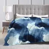 Blankets Flannel Blanket Sea Waves Blue Abstract Ultra-Soft Micro Fleece For Bathrobe Sofa Bed Travel Home Winter Spring Fall