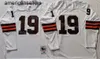 Throwback Football 75 -årsjubileum 19 Bernie Kosar Jersey 1964 1986 Vintage 32 Jim Brown Mitchell och Ness Team Brown Color White Stitched Retro NCAA