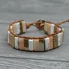 Strand JoursNeige Hand Weaving Boho Bracelets Color Natural Stone Single Leather Wrap Cuff Vintage Bracelet Bohemia Jewelry