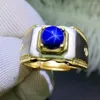 Ringos de cluster Man Ring Wedding Blue Star Sapphire 925 Sterling Prata Fina Fina Mão trabalhada dedo