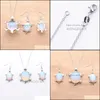 Earrings Necklace Chain 18Inch Jewelry Set Dangle Earring Pendant For Woman Gift Natural Stone Bead Opal Tortoise Shape Drop Delive Dhnqx