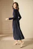 Casual Dresses Fashion Long Dress Lady Sequins Evening Wedding Clothing O-Neck Women Sleeve Runway Navy 6666