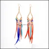 Dangle Chandelier Fashion Feather Tassel أقراط عتيقة Boho Boho Rainbow Color Colring Bead Bead for Women Girls Drop تسليم OTZSC