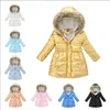 Barn designer kl￤der pojkar vinter bomullsupptagna kappa flickor tjocka huva jackor ull krage kl￤der vindbrytare rockar varm mode l￥ng￤rmad utkl￤der bc211