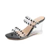 Pantofole Sandali con zeppa con strass Scarpe da donna Estate Sexy Tacco trasparente PVC Tacchi alti Cristallo Taglie forti 34-43