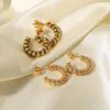 Hoop Earrings 18K Gold Color Twisted Crystal Sweet Geometric C Shaped For Women Stainless Steel Wedding Party Jewelry
