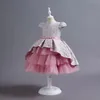 2023 Or Cristal Fleur Filles Robe rose Pageant Robes Robe De Bal Perlée Enfant En Bas Âge Vêtements Pour Enfants Petits Enfants Robes D'anniversaire