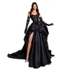 Sexy Black Sweetheart Prom Dresses Corsetto Una linea Satin High Low Abiti da sera asimmetrici 2023 Senza maniche Fessura laterale Abito per occasioni speciali moderno Custom Made