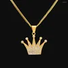 Colares pendentes King Crown Colar Colar Aço inoxidável cor de ouro gelado fora do charme de strass com 3 mm de 60 cm de corrente cubana