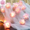 문자열 USB/배터리 작동 10/20 LED 장미 꽃 문자열 조명 발렌타인 데이 결혼식 파티를위한 인공 꽃다발 화환