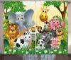 Vorhang mit Tiermotiven für Kinderzimmer, Tiere im Dschungel, Elefant, Giraffe, Panda, Bär, Schwein, Löwe, Nilpferd, Nashorn, Cartoon-Kunst, Fenstervorhänge