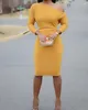 Sukienki zwyczajne biuro dama sukienka solidna skąk szyja bodycon żółta seksowna impreza V-dół elegancka dla kobiet