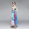 Casual Dresses Fashion Runway Dress Summer Women Spaghetti Stems Bohemian Sundress Polka prickar Stripe Floral Maxi Blue