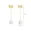 Dangle Earrings Long Tassel Pearl Simple Bow Micro-set Zircon Stud Light Luxury Party Wedding Jewelry