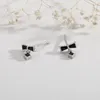 Stud Earrings Black Awn Birthday Present Romantic 925 Sterling Silver Jewelry Engagement Bow For Women Female Earring T235