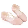 Chaussures plates filles cuir princesse 2022 printemps été antidérapant fond souple résistant à l'usure perle bébé enfants