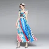 Casual Dresses Fashion Runway Dress Summer Women Spaghetti Stems Bohemian Sundress Polka prickar Stripe Floral Maxi Blue