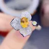 Pierścienie klastra Naturalne prawdziwe cytrynowy luksusowy kwiat Pierścień Regulowany 925 Srebro 6 8 mm 1.3ct kamień szlachetny biżuteria dla mężczyzn kobiety x22435
