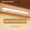 Nattljus LED Smart rörelsesensor Ljus trådlös magnetisk remsa USB laddningsbar lampa Köksgarderobsskåp sovrum