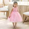 Vestidos de menina de verão meninas sem mangas Princess Dress Kids Kids Lace Flor Flor Primeira Comunhão Crianças Roupas Rosa