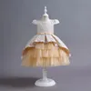 2023 Or Cristal Fleur Filles Robe rose Pageant Robes Robe De Bal Perlée Enfant En Bas Âge Vêtements Pour Enfants Petits Enfants Robes D'anniversaire