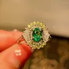 Cluster Rings Natural Colombian Emerald Ring Sterling Silver 925 Women's Gem Anniversary Party Classic Boutique Jewelry Gift