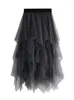 Jupes D'été Tulle Femmes Taille Haute Maille Jupe Ourlet Asymétrique Plissé Midi Femme Noir Rose Mi-mollet