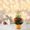 Christmas Decorations Tabletop Tree Mini Pine With Base Star Treetop Ball Ornaments DIY Artificial Miniature Chri