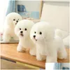 Animaux en peluche en peluche de haute qualité Simation Bichon Frise Chien Jouet Corée Réaliste Poméranie Chiot Jouets Décor À La Maison Enfants Brithday Lj2 Dheiv