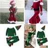 Occasioni speciali Ocns Ragazze Natale Cosplay Manica lunga Campana Veet Vestito Festa di Carnevale Costume da Babbo Natale 4 pezzi 28 anni Dhicj