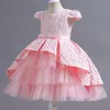 2023 Золотые хрустальные цветочные девушки платья розовые театрализованные платья с шариковыми платьями из бисера для детской одежды маленькие детские платья на день рождения