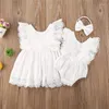 Rompers 0-5 jaar geboren zus bijpassende Romper-jurk Outfits Solid White Lace Mouwloos voor babymeisjes Summer