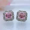 Kolczyki stadninowe Asscher Cut Pink Moissanite Diamond Earring Real 925 Strerel Silver Promise Wedding dla kobiet biżuteria imprezowa