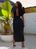 Casual klänningar Elegant kvinnors kroppsformande kvällsfestklänning Sexig Deep V Neck Puff Sleeve Prom Chic Side High Split Backless Vestido