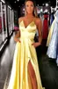 Seksowna szczelinka v szyja satynowa żółte sukienki wieczorne długie gorąca linia kris-krzyżowa z tyłu sukienka balowa formalny suknia imprezowa szata de