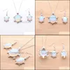 Earrings Necklace Chain 18Inch Jewelry Set Dangle Earring Pendant For Woman Gift Natural Stone Bead Opal Tortoise Shape Drop Delive Dhnqx