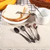 Dinnerware Sets Mini Metal Vintage Spoons Fork Royal Style Gold Carved Coffee Fruit Dessert Kitchen Tool Teaspoon Cutlery Set