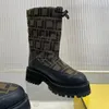 Signature Biker Boots Black Leather Bike Boot Designer Wool Combat Bootes Quilted Jacquard Cowskin Ski Boot Nonslip Rubber Sole7513030