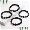 Beaded Strands Natural Stone Bead Cross Charm Bracelet Handmade Adjustable Black Matte Agate Beads Elastic Rope Bracelets Jewelry F Ot6Wh