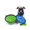 Dog Bowls matare Collapsible Pet Cat Feeding Slow Food Bowl Water Dish Feeder Sile Foldbar choke för utomhusresor 9 färger till OT5FL