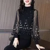 Women's T Shirts Chiffon Bottoming Shirt Spring And Autumn Fashion Loose Female Foreign Style Beaded Long-sleeved T-shirt Women's Top