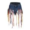 Женские шорты Bkld Jean 2022 Женская летняя одежда мода красочная ремни для кисточки с высокой талией джинсовой джинсовой