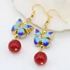 Dangle Earrings Long Women Drop 13 16mm Gold-color Butterfly Cloisonne Purple Jades Chalcedony Jewelry B2632