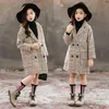 Giacche Cappotto invernale per ragazze Giacca di lana spessa Moda Plaid Capispalla per bambini Autunno Inghilterra Abbigliamento per adolescenti Scuola